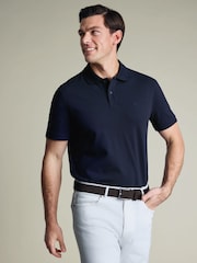Charles Tyrwhitt Navy Short Sleeve Cotton Stretch Pique Polo Shirt - Image 1 of 5