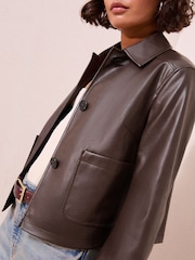 Friends Like These Chocolate Brown Faux Leather Short Collared Jacket - Image 2 of 4