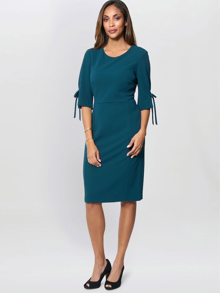 Gina Bacconi Green Gilly 3/4 Sleeve Structured Dress - Image 1 of 4 Gina Bacconi Green Gilly 3/4 Sleeve Structured Dress - Image 1 of 4
