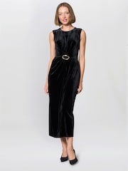 Gina Bacconi Claudine Velvet Black Midi Dress - Image 1 of 7