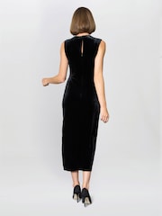 Gina Bacconi Claudine Velvet Black Midi Dress - Image 2 of 7
