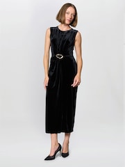 Gina Bacconi Claudine Velvet Black Midi Dress - Image 3 of 7