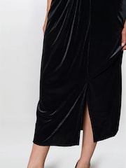 Gina Bacconi Black Claudine Velvet Midi Dress - Image 8 of 9