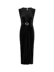 Gina Bacconi Black Claudine Velvet Midi Dress - Image 9 of 9