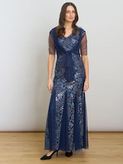 Gina Bacconi Blue Indy Maxi Dress With Matching Scarf - Image 5 of 6