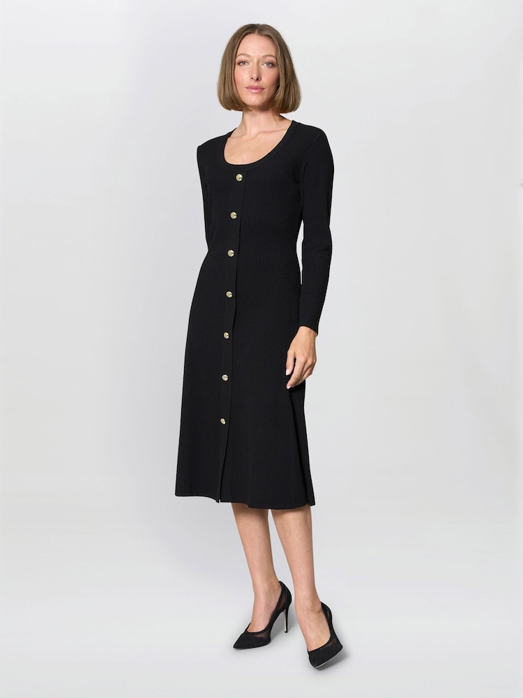 Gina Bacconi Cher Button Front Knit Black Midi Dress - Image 1 of 6 Gina Bacconi Cher Button Front Knit Black Midi Dress - Image 1 of 6