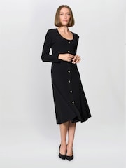 Gina Bacconi Cher Button Front Knit Black Midi Dress - Image 3 of 6