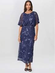 Gina Bacconi Blue Ava Sequin Midi Dress - Image 1 of 5