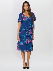 Gina Bacconi Blue Talie Tiered Floral Chiffon Dress - Image 3 of 6