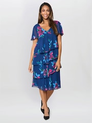 Gina Bacconi Blue Talie Tiered Floral Chiffon Dress - Image 4 of 6