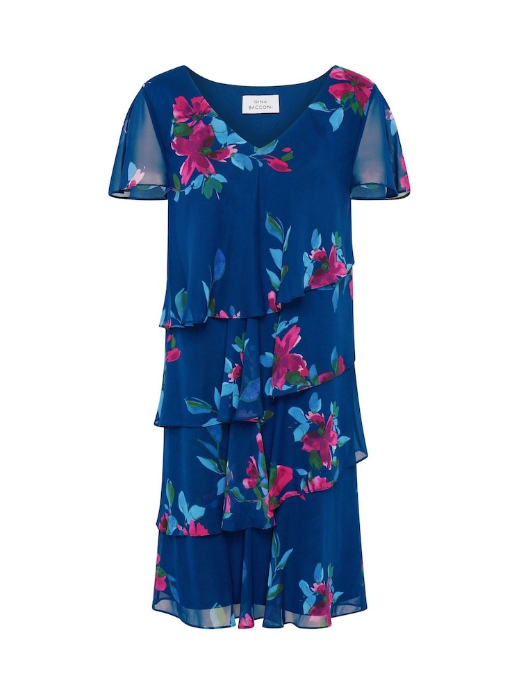 Gina Bacconi Blue Talie Tiered Floral Chiffon Dress - Image 6 of 6 Gina Bacconi Blue Talie Tiered Floral Chiffon Dress - Image 6 of 6