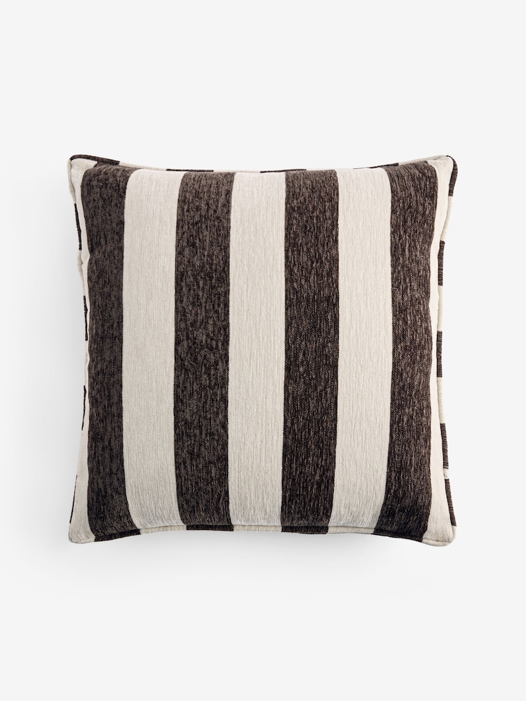 Chocolate Brown 50 x 50cm Chenille Stripe Cushion - Image 2 of 4 Chocolate Brown 50 x 50cm Chenille Stripe Cushion - Image 2 of 4
