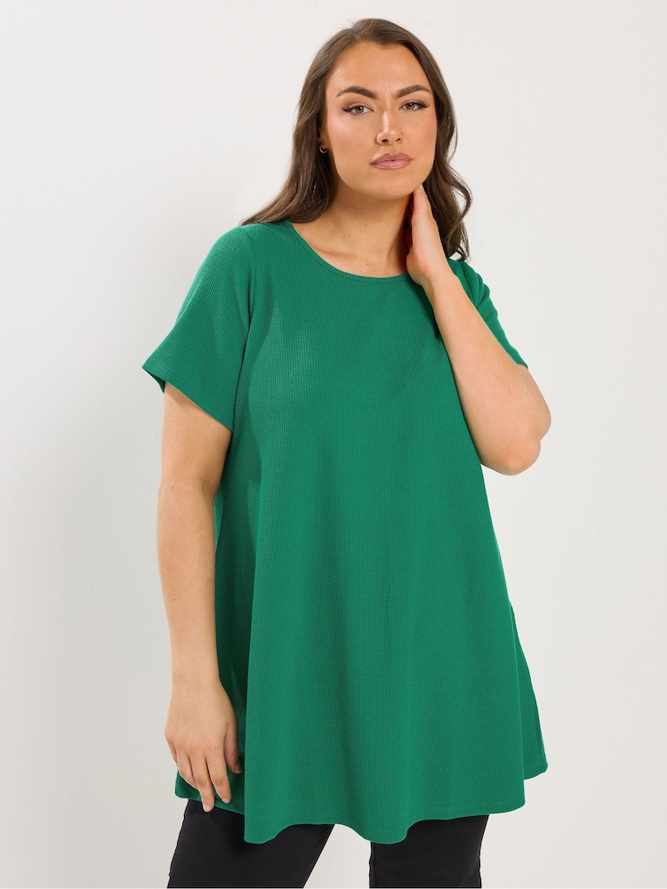 Yours Curve Green Ribbed Swing Top - Image 1 of 5