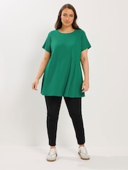 Yours Curve Green Ribbed Swing Top - Image 2 of 5