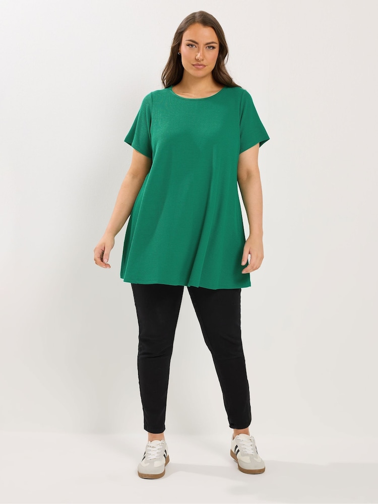 Yours Curve Green Ribbed Swing Top - Image 2 of 5