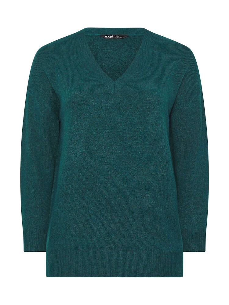 Yours Curve Green V-Neck Soft Touch Jumper - Image 5 of 5 Yours Curve Green V-Neck Soft Touch Jumper - Image 5 of 5
