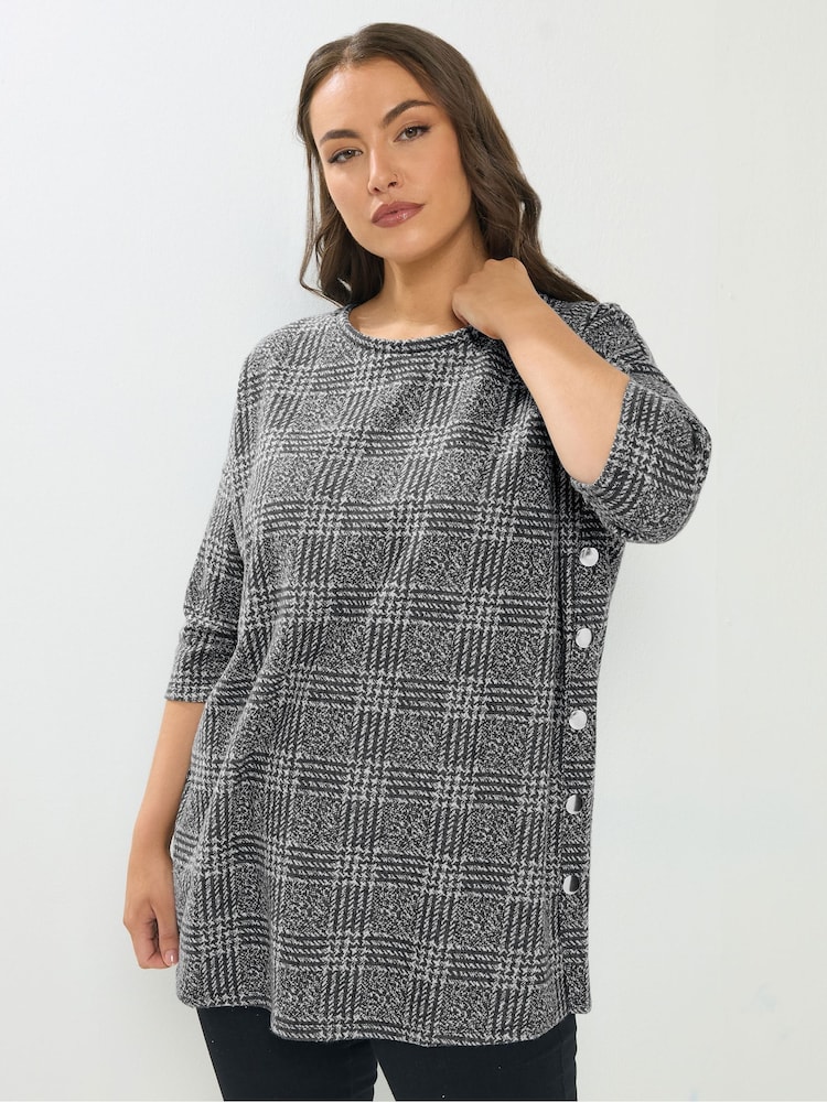 Yours Curve Grey Side Button Checked Blouse - Image 1 of 5 Yours Curve Grey Side Button Checked Blouse - Image 1 of 5