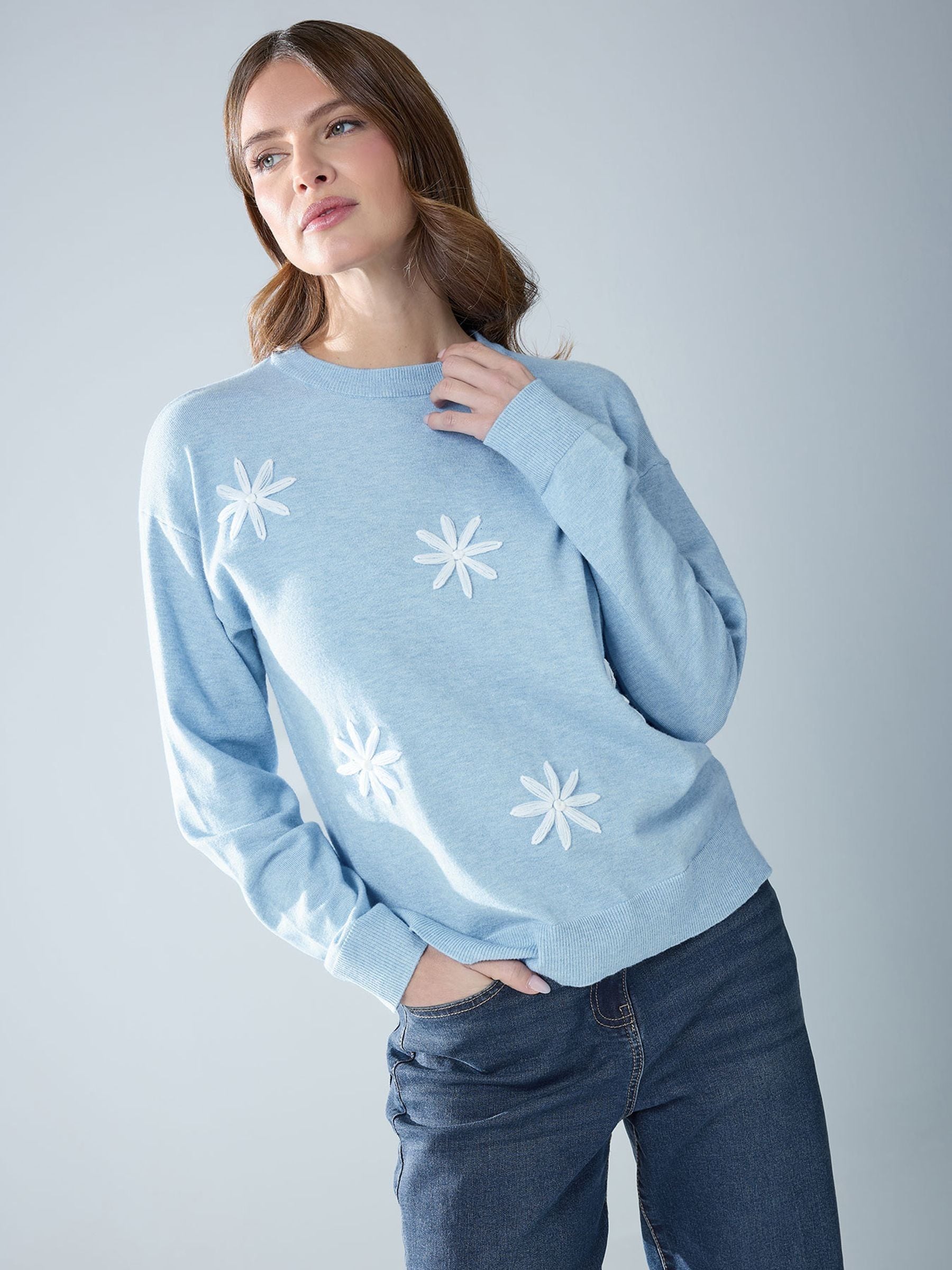 Buy M&Co Blue Embroidered Flower Jumper from Next USA