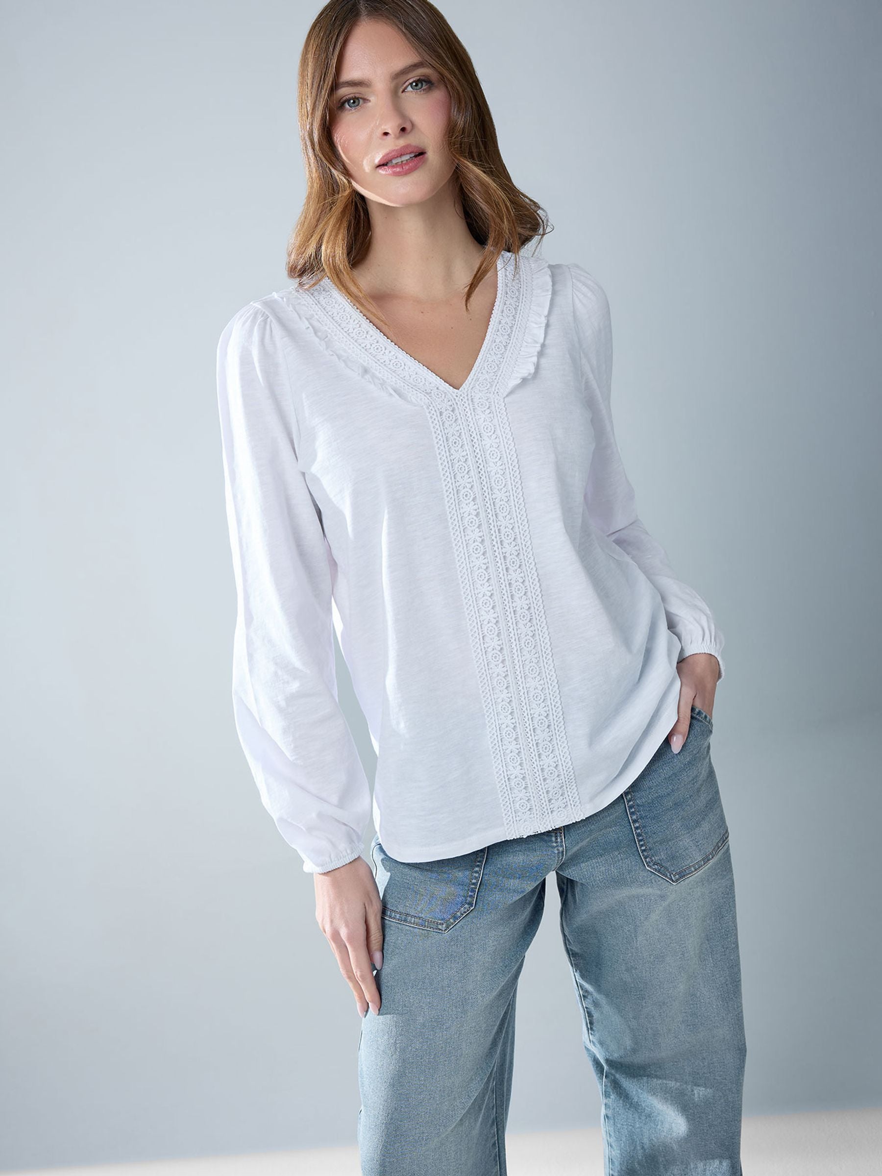 M & Co Women's White Frill Detail Trim Top