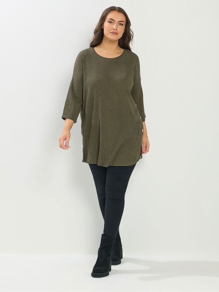 Yours Curve Green Side Button Checked Blouse - Image 2 of 5 Yours Curve Green Side Button Checked Blouse - Image 2 of 5