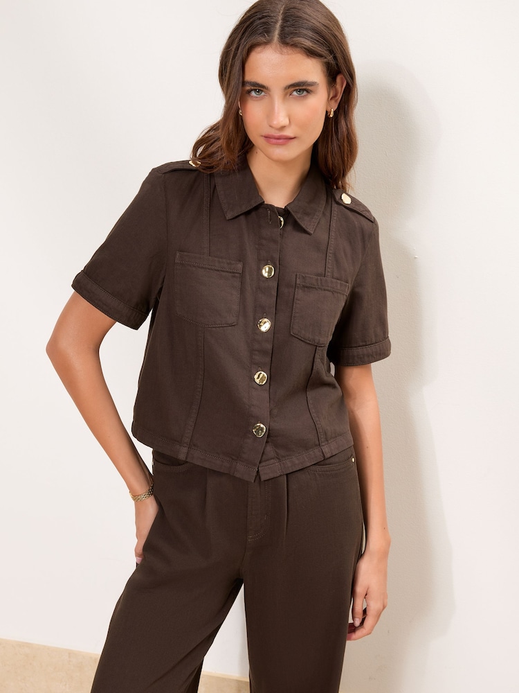 Lipsy Chocolate Brown Shirt - Image 1 of 5 Lipsy Chocolate Brown Shirt - Image 1 of 5