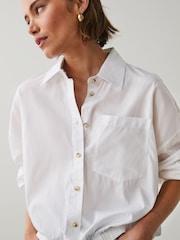 White Long Sleeve Bomber Shirt - Image 4 of 7