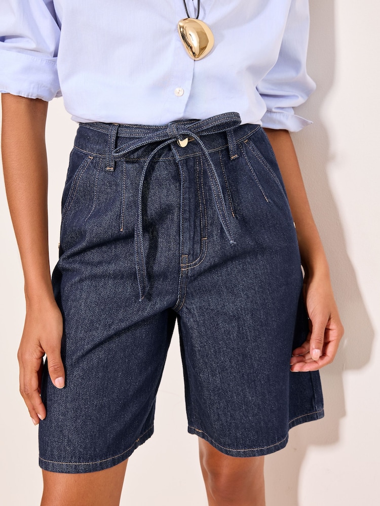 Lipsy Rinse Wash Tie Belt Denim Bermuda Shorts - Image 2 of 5
