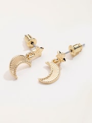 FatFace Gold Tone Star Moon Earrings - Image 2 of 2