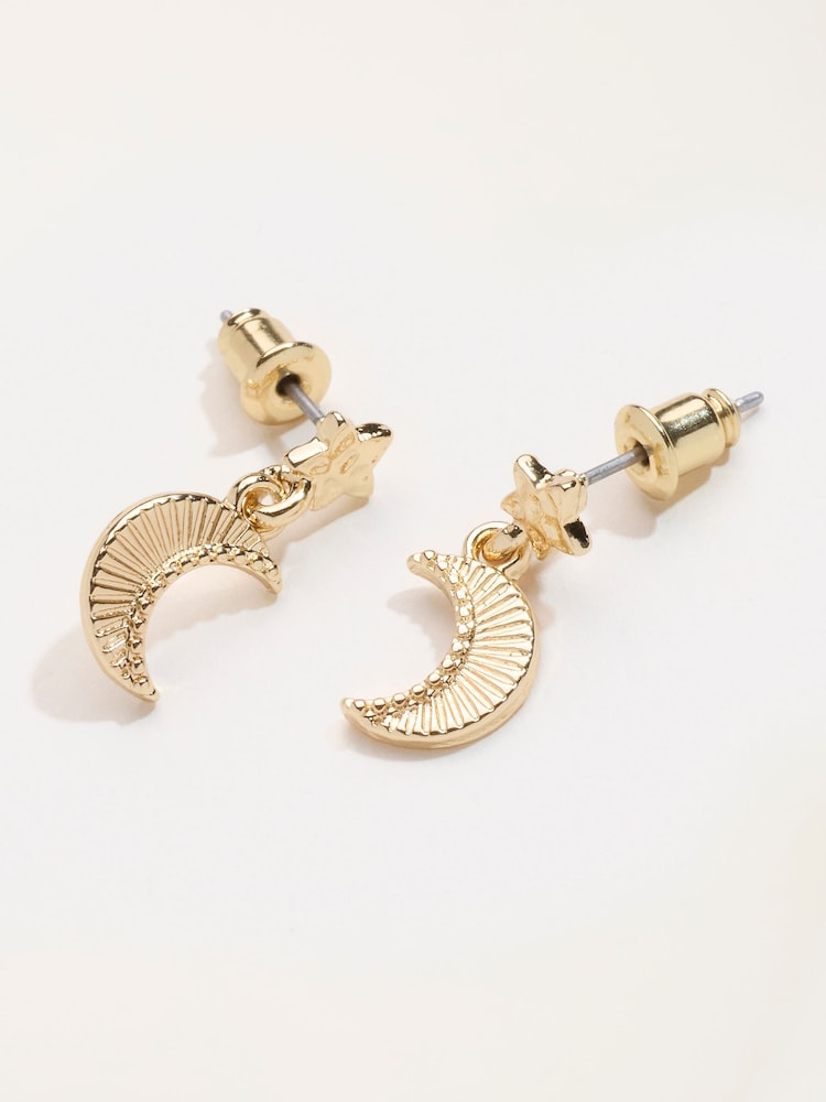 FatFace Gold Tone Star Moon Earrings - Image 2 of 2