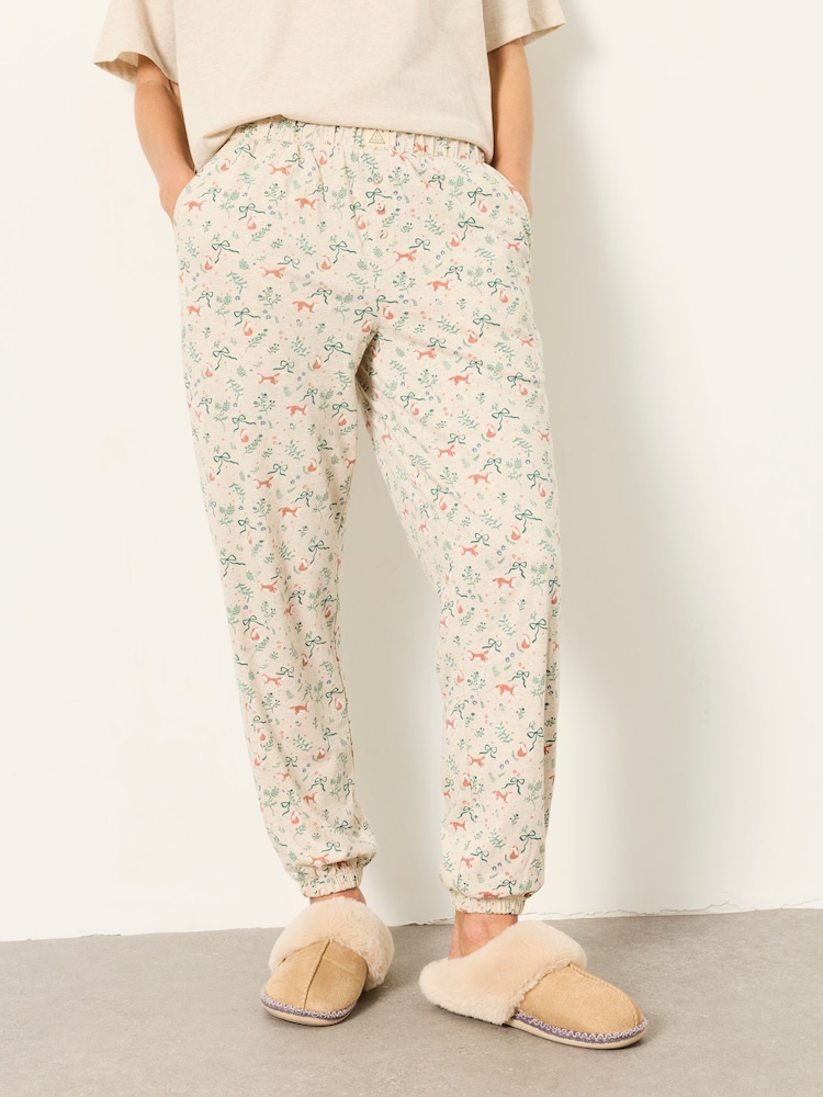 FatFace Oatmeal Fox Print Cuffed Pyjama Bottoms - Image 1 of 6 FatFace Oatmeal Fox Print Cuffed Pyjama Bottoms - Image 1 of 6