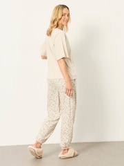 FatFace Oatmeal Fox Print Cuffed Pyjama Bottoms - Image 2 of 6
