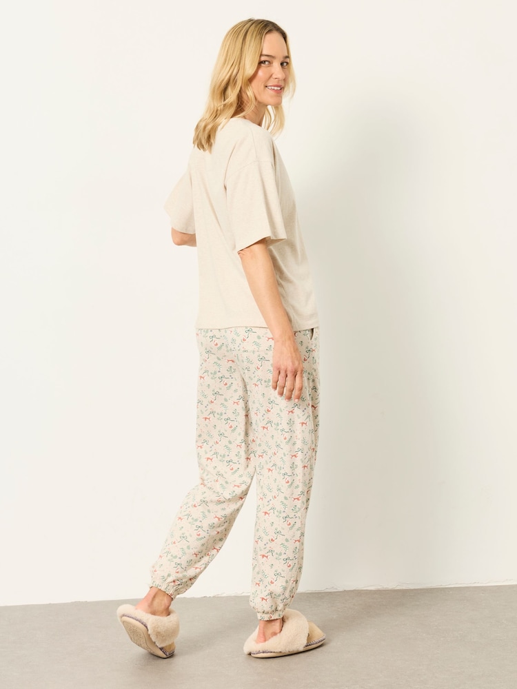 FatFace Oatmeal Fox Print Cuffed Pyjama Bottoms - Image 2 of 6 FatFace Oatmeal Fox Print Cuffed Pyjama Bottoms - Image 2 of 6