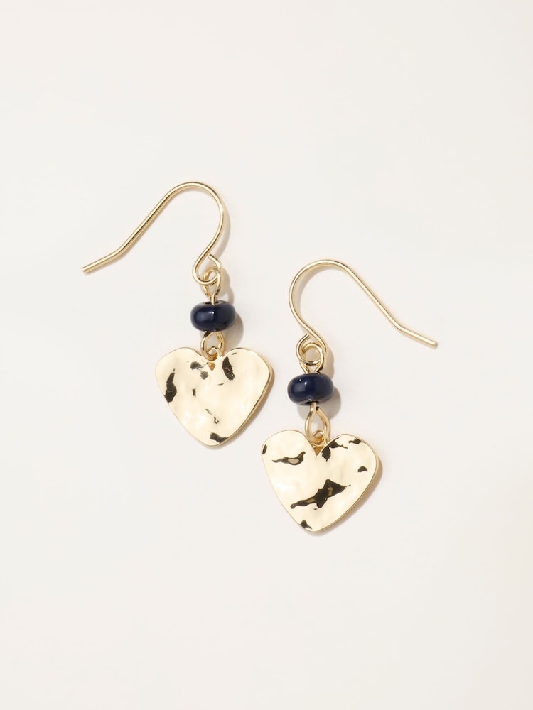 FatFace Gold Tone Hammered Heart Earrings - Image 1 of 2