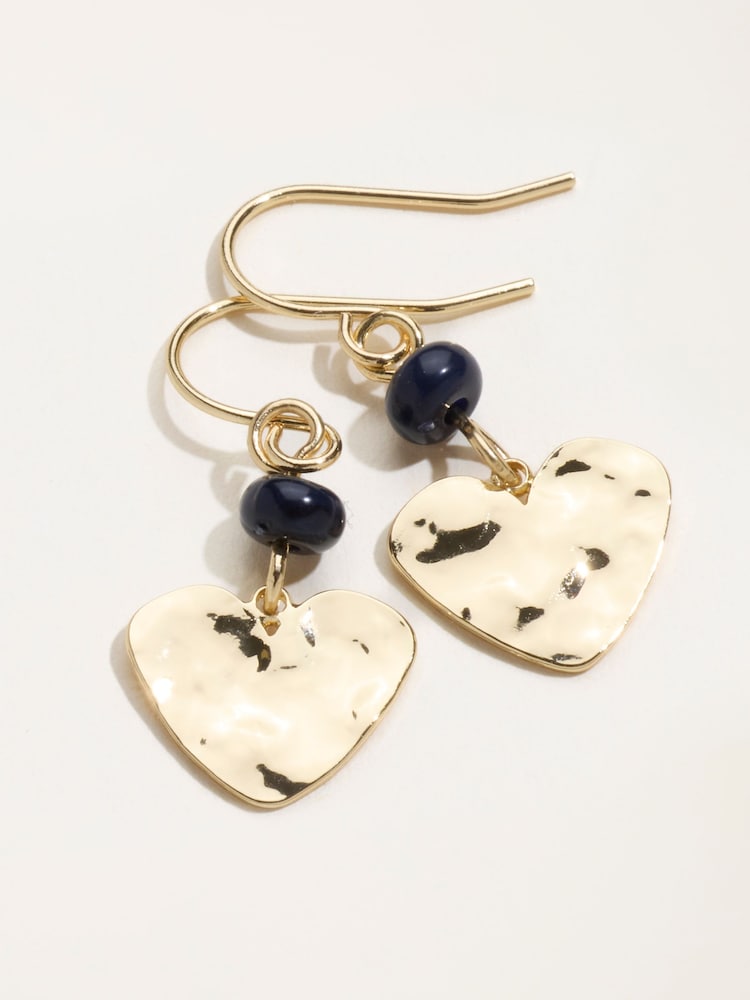 FatFace Gold Tone Hammered Heart Earrings - Image 2 of 2
