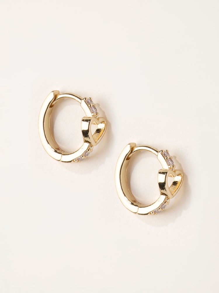 FatFace Gold Tone Heart Huggie Earrings - Image 1 of 3