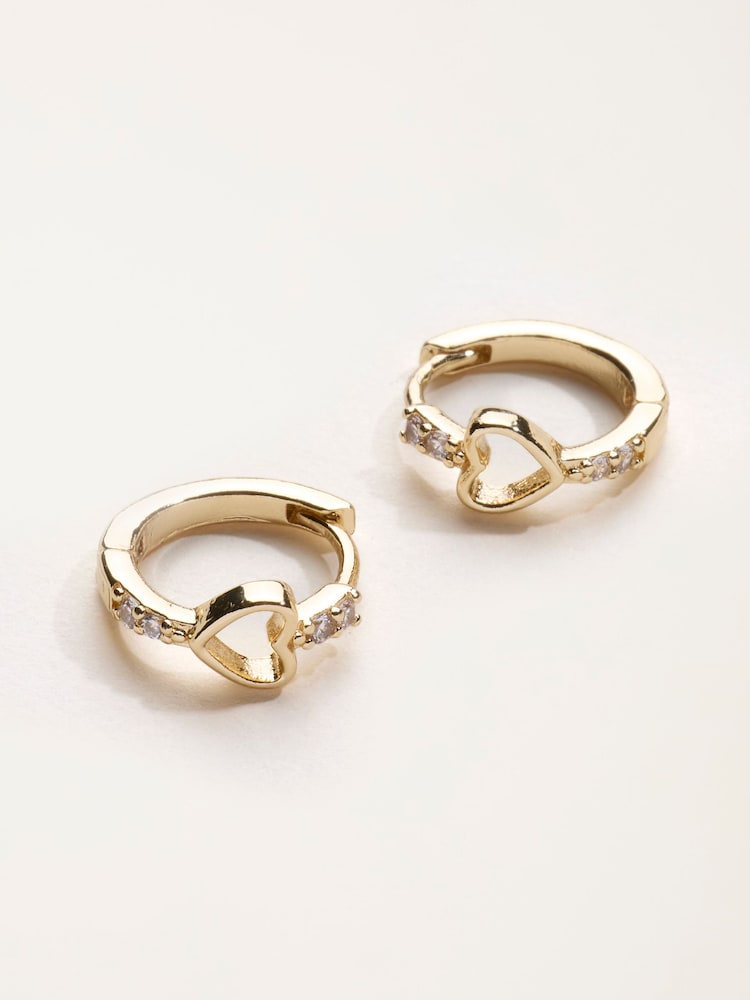FatFace Gold Tone Heart Huggie Earrings - Image 2 of 3