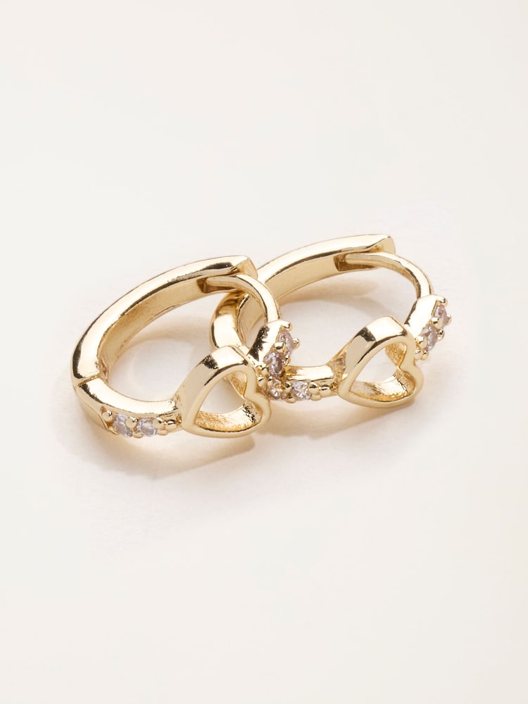 FatFace Gold Tone Heart Huggie Earrings - Image 3 of 3