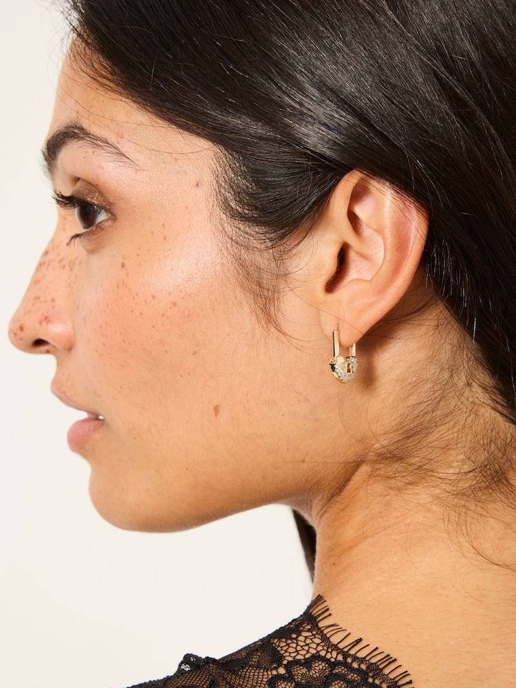 FatFace Gold Tone Heart Lock Earrings - Image 1 of 3 FatFace Gold Tone Heart Lock Earrings - Image 1 of 3