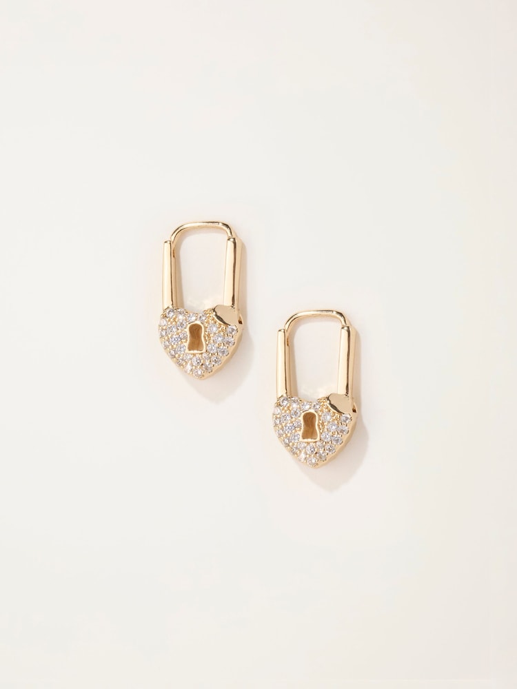 FatFace Gold Tone Heart Lock Earrings - Image 2 of 3 FatFace Gold Tone Heart Lock Earrings - Image 2 of 3