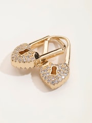 FatFace Gold Tone Heart Lock Earrings - Image 3 of 3