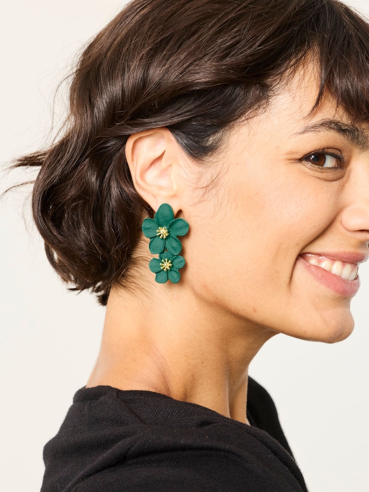 FatFace Green Stament Floral Earrings - Image 3 of 3