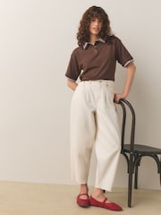 朱古力棕色條紋 - Short Sleeve Layered Polo Top - 圖片 1/6
