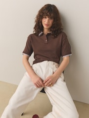 朱古力棕色條紋 - Short Sleeve Layered Polo Top - 圖片 2/6