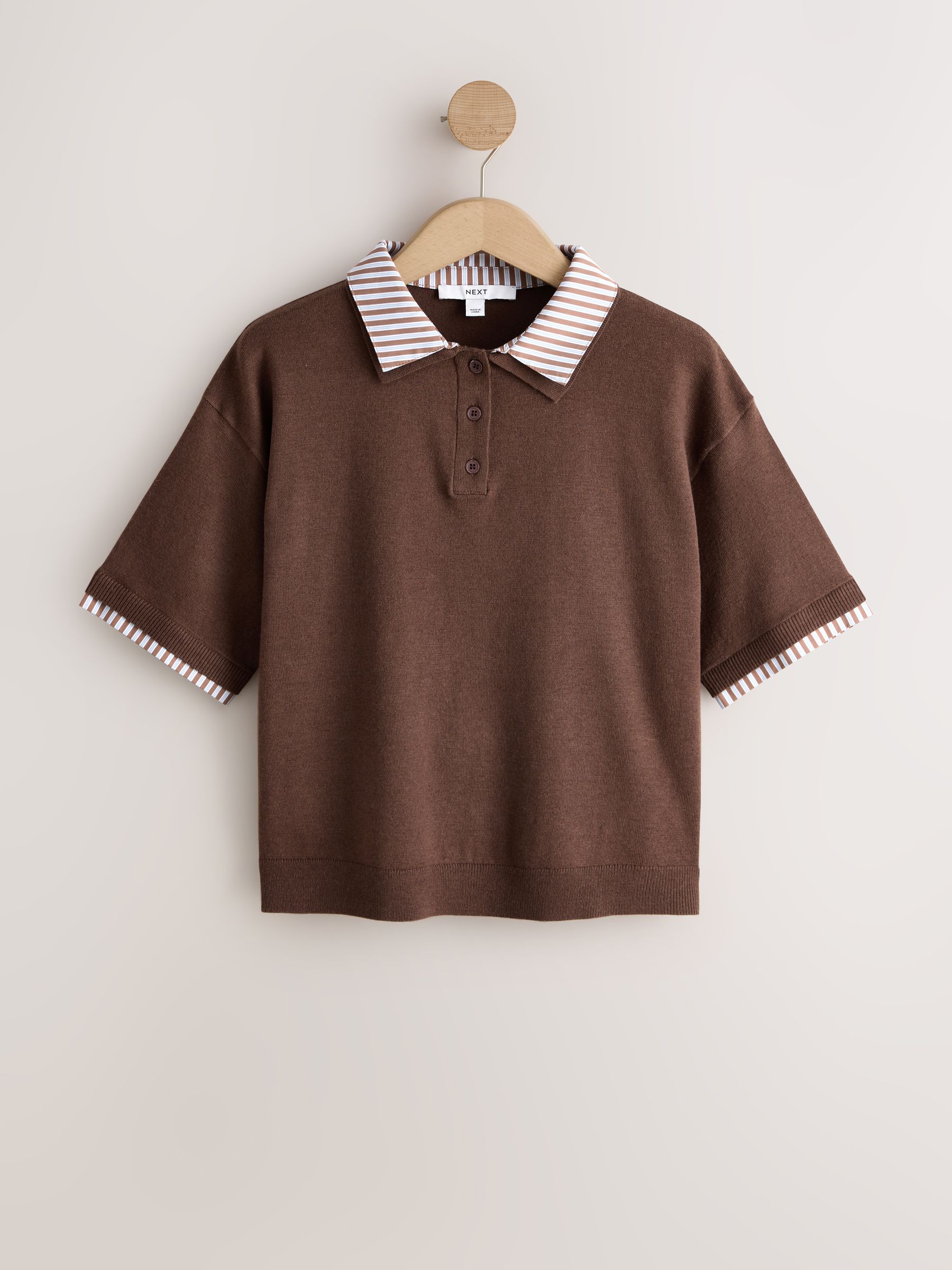 Buy Chocolate Brown Stripe Short Sleeve Layered Polo Top from Next USA