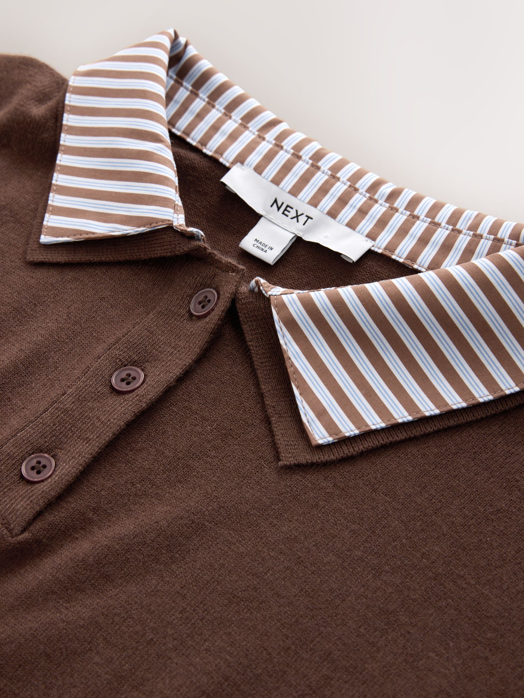 Buy Chocolate Brown Stripe Short Sleeve Layered Polo Top from Next USA