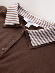 朱古力棕色條紋 - Short Sleeve Layered Polo Top - 圖片 5/6