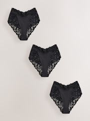 Black High Waist High Leg Ultimate Comfort Lace Knickers 3 Pack - Image 1 of 4