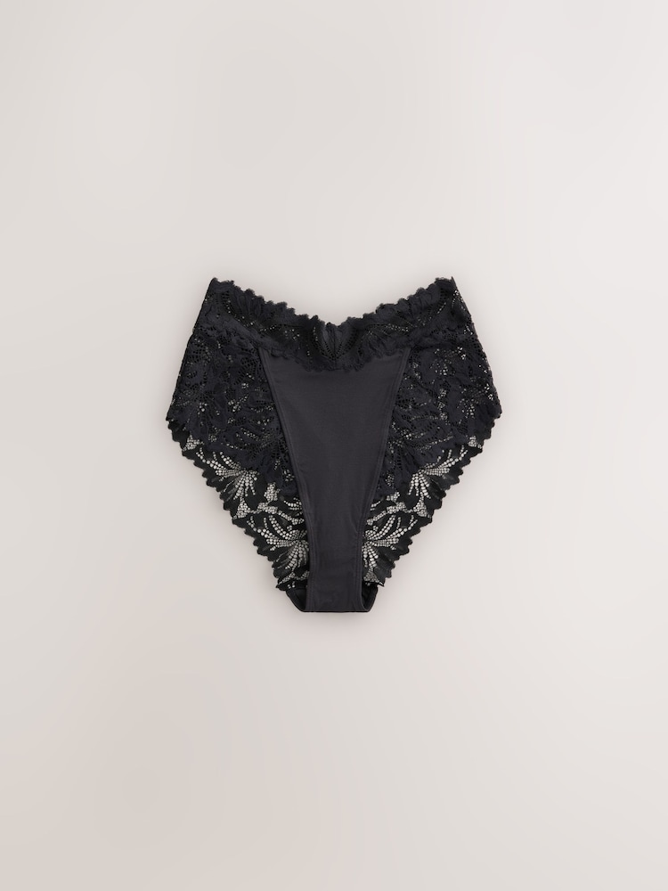 Black High Waist High Leg Ultimate Comfort Lace Knickers 3 Pack - Image 2 of 4