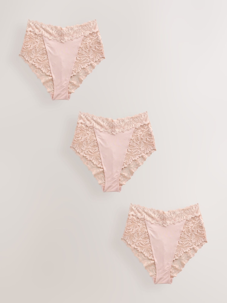 Light Pink High Waist High Leg Ultimate Comfort Lace Knickers 3 Pack - Image 1 of 6 Light Pink High Waist High Leg Ultimate Comfort Lace Knickers 3 Pack - Image 1 of 6