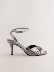 Pewter Forever Comfort® Leather Ruched Heeled Sandals - Image 1 of 5